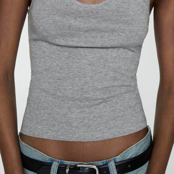 MANGO grey knitted top with wide straps - Picture 4 of 5